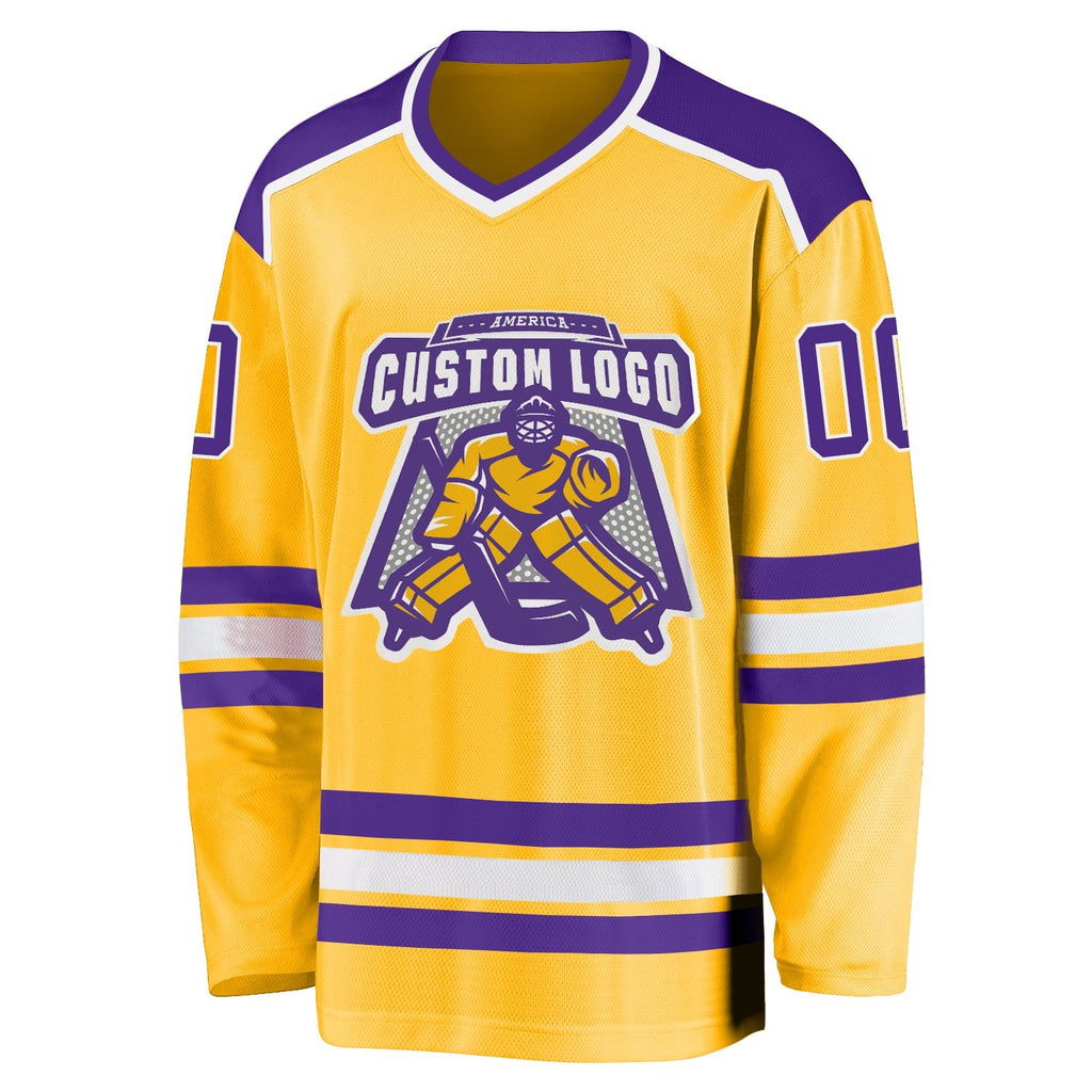 Custom Gold Purple-White Hockey Jersey photo 2