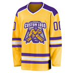 Custom Gold Purple-White Hockey Jersey photo 2