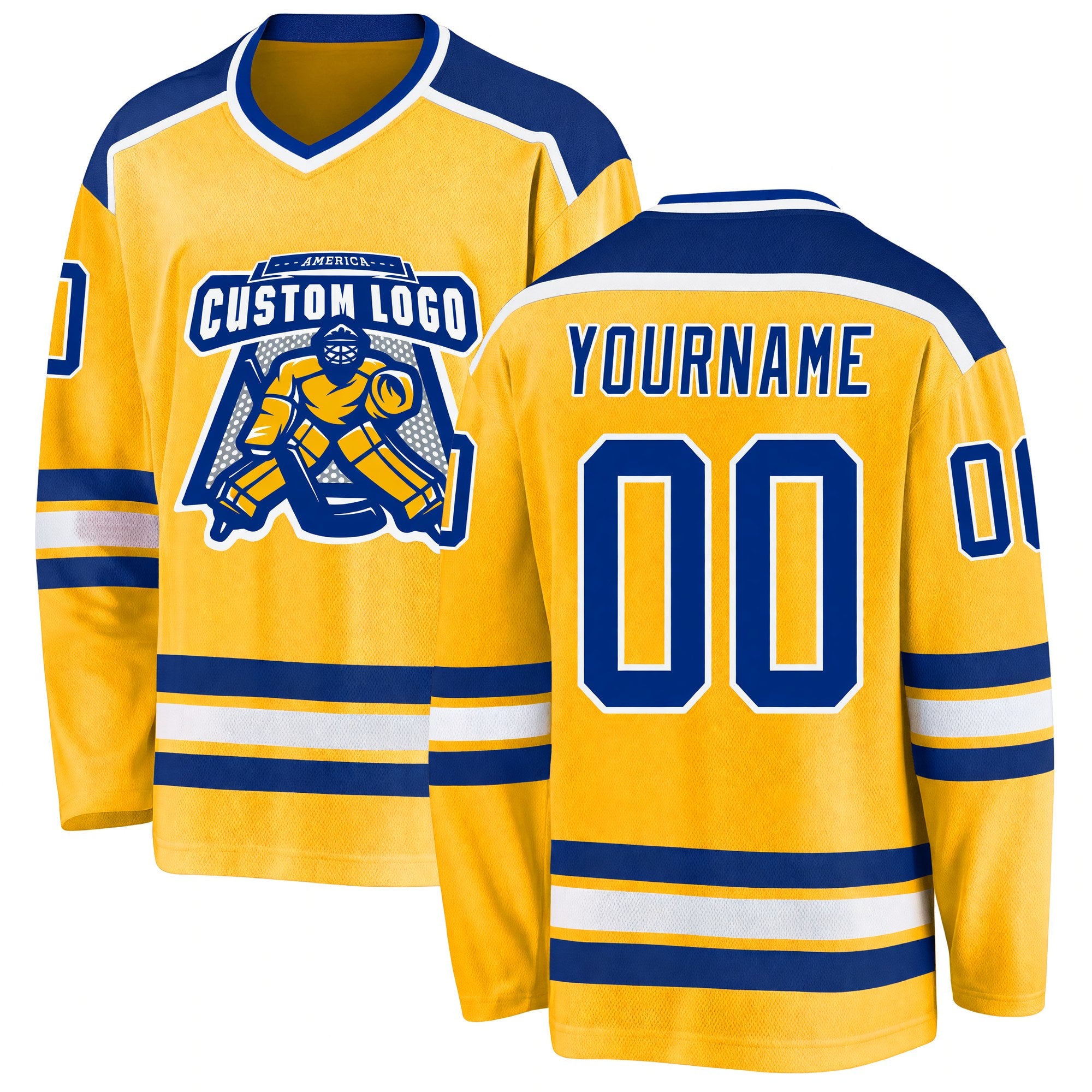 Custom Gold Royal-White Hockey Jersey