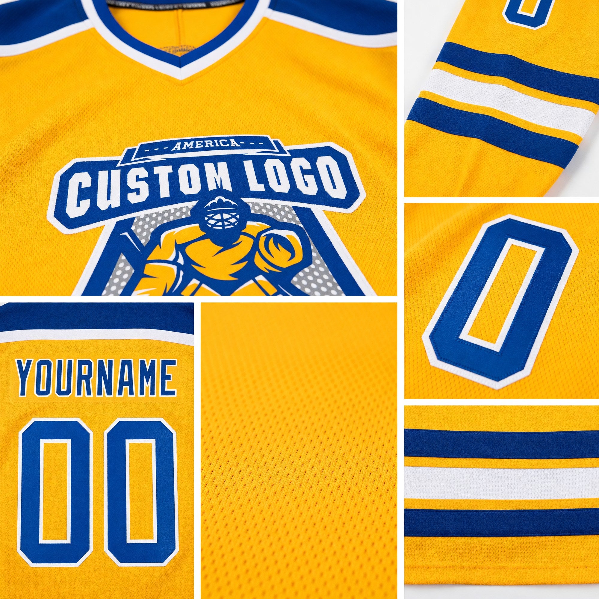 Custom Gold Royal-White Hockey Jersey detail
