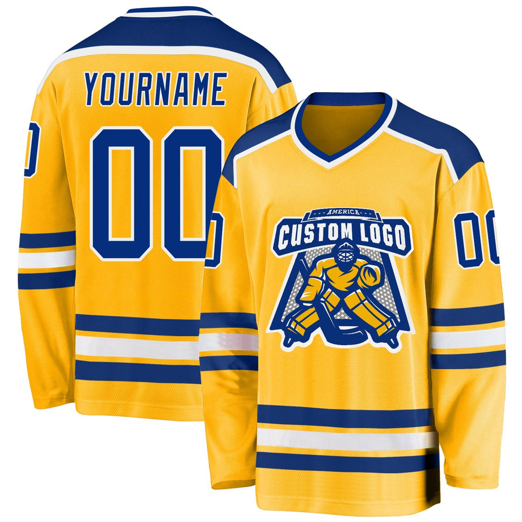 Custom Gold Royal-White Hockey Jersey photo 1