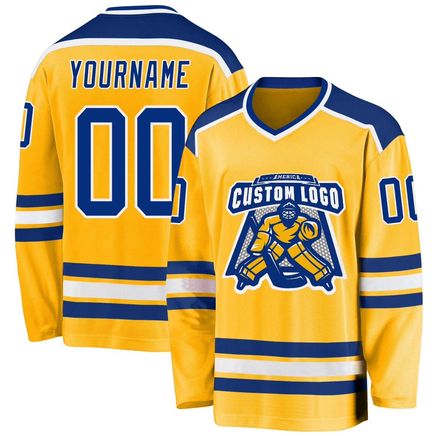 Custom Gold Royal-White Hockey Jersey photo 1