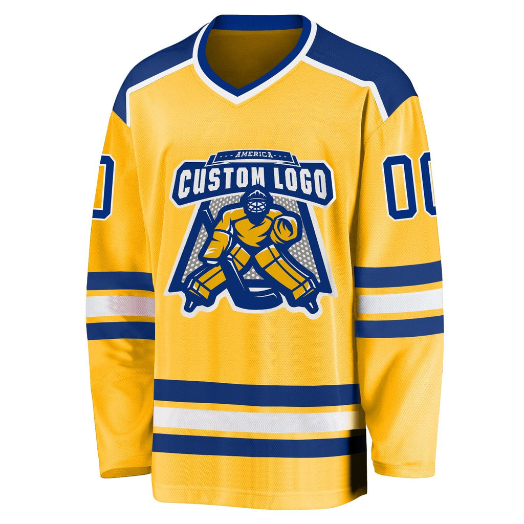 Custom Gold Royal-White Hockey Jersey photo 2