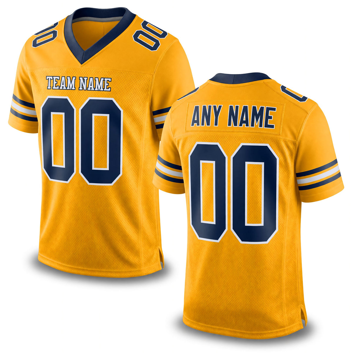 Custom Gold Navy-White Mesh Authentic Football Jersey
