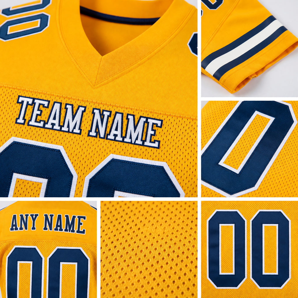 Custom Gold Navy-White Mesh Authentic Football Jersey detail