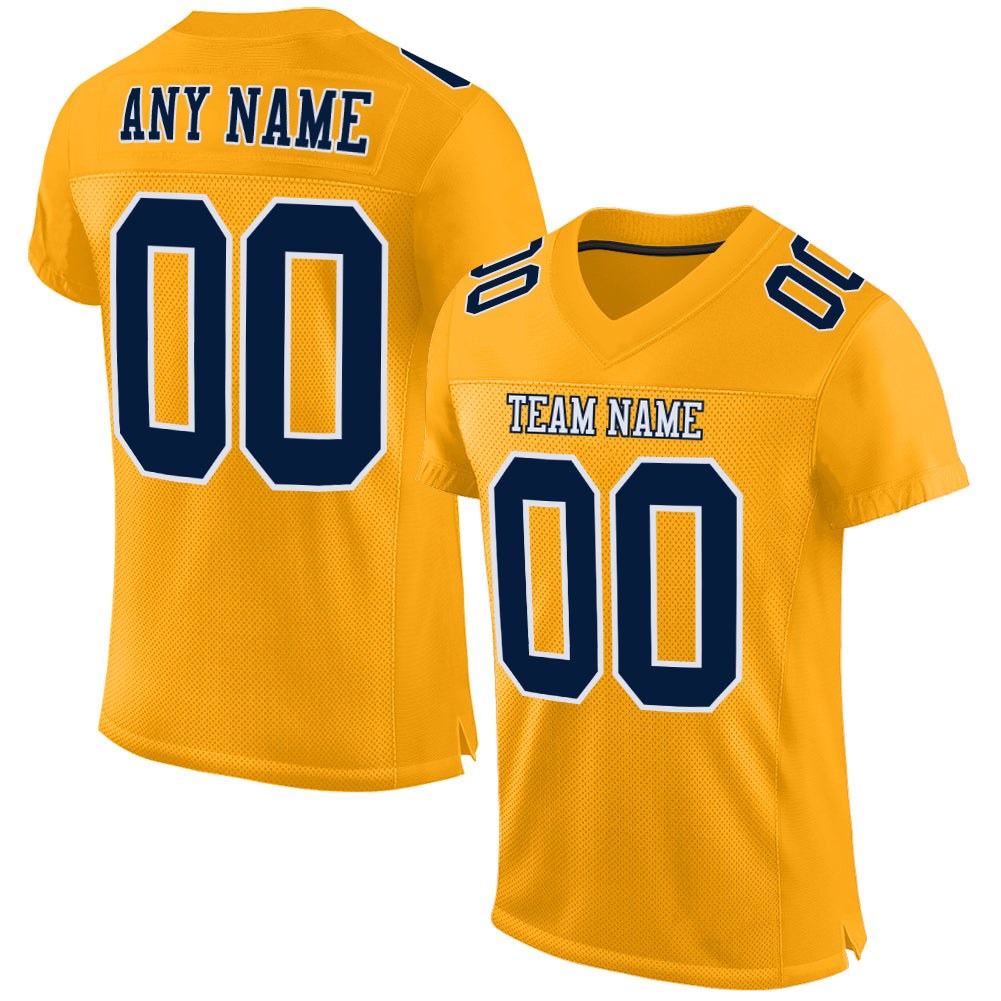 Custom Gold Navy-White Mesh Authentic Football Jersey photo 1