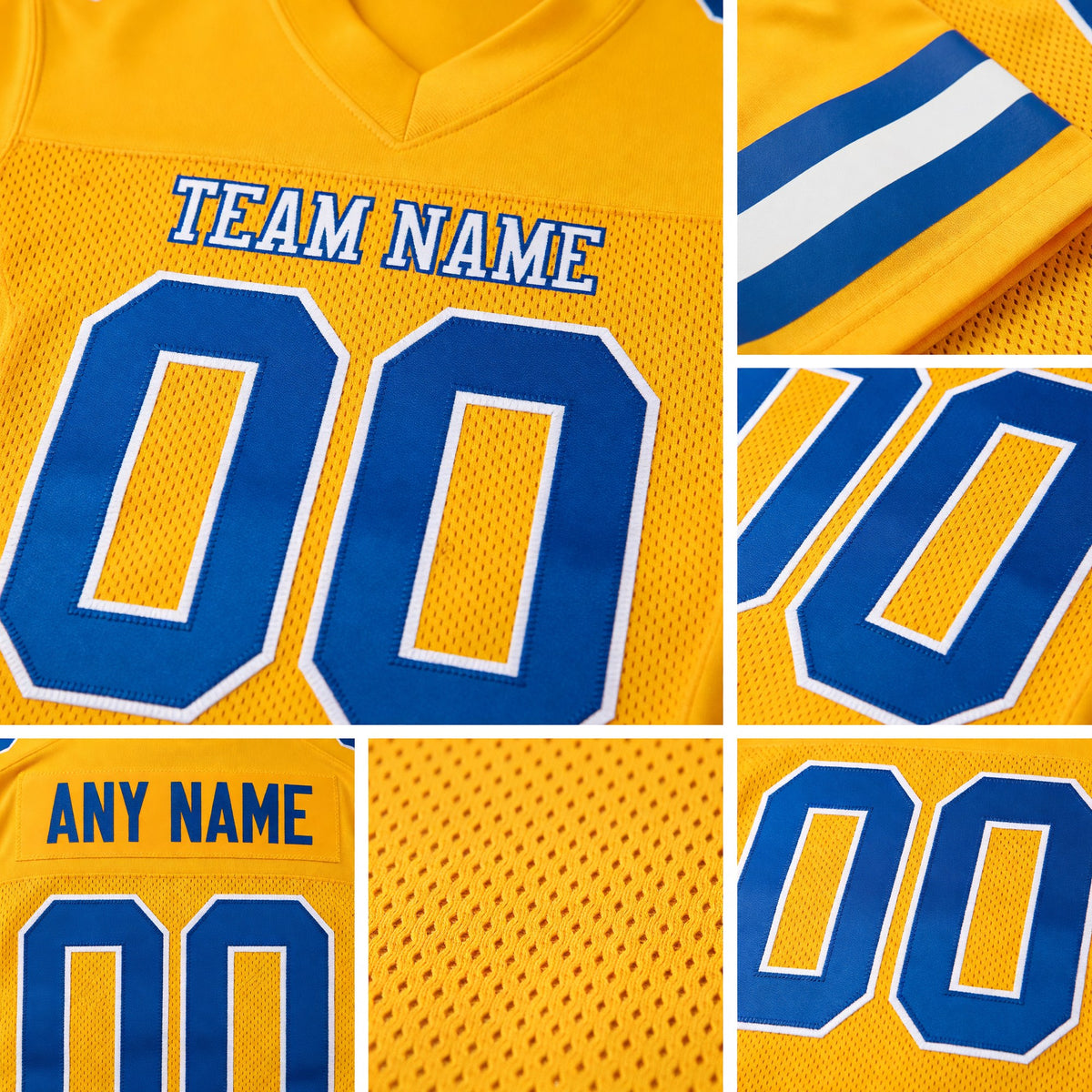 Custom Gold Royal-White Mesh Authentic Football Jersey detail