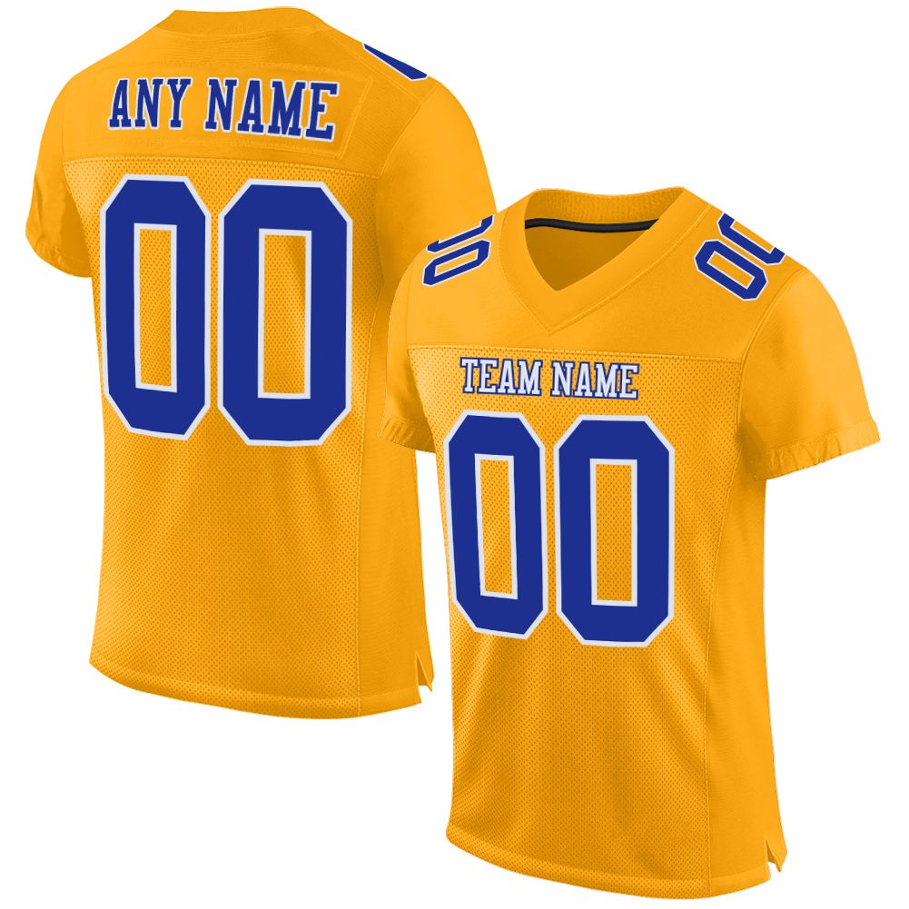 Custom Gold Royal-White Mesh Authentic Football Jersey photo 1