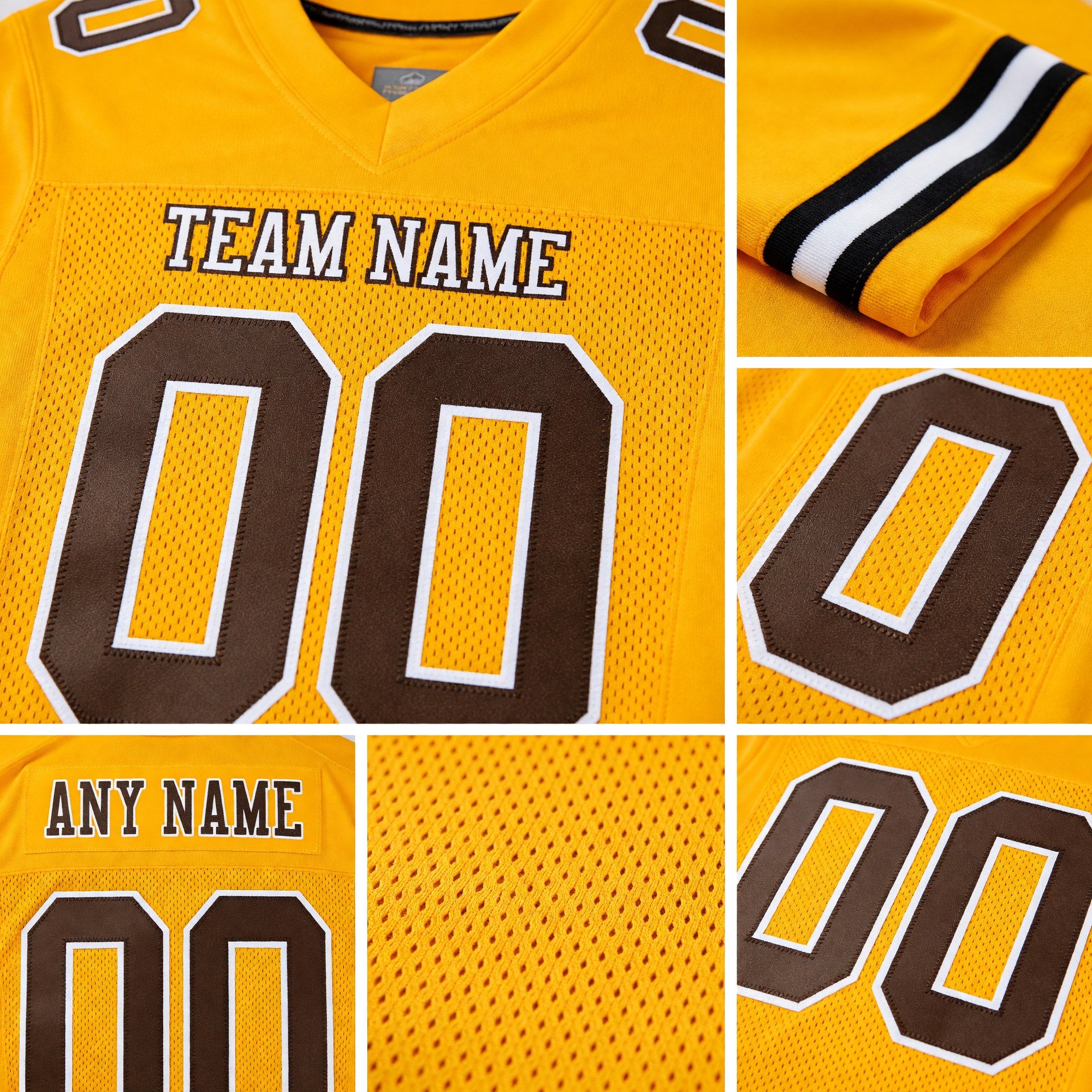Custom Gold Brown-White Mesh Authentic Football Jersey detail