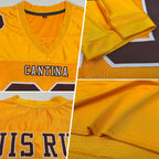 Custom Gold Brown-White Mesh Authentic Football Jersey photo 2