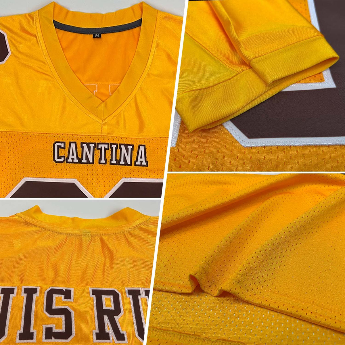 Custom Gold Brown-White Mesh Authentic Football Jersey photo 2