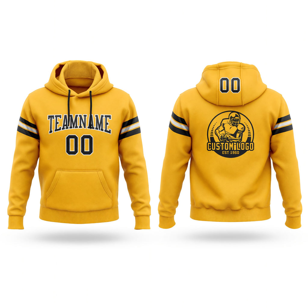 Custom Stitched Gold Black-White Football Pullover Sweatshirt Hoodie