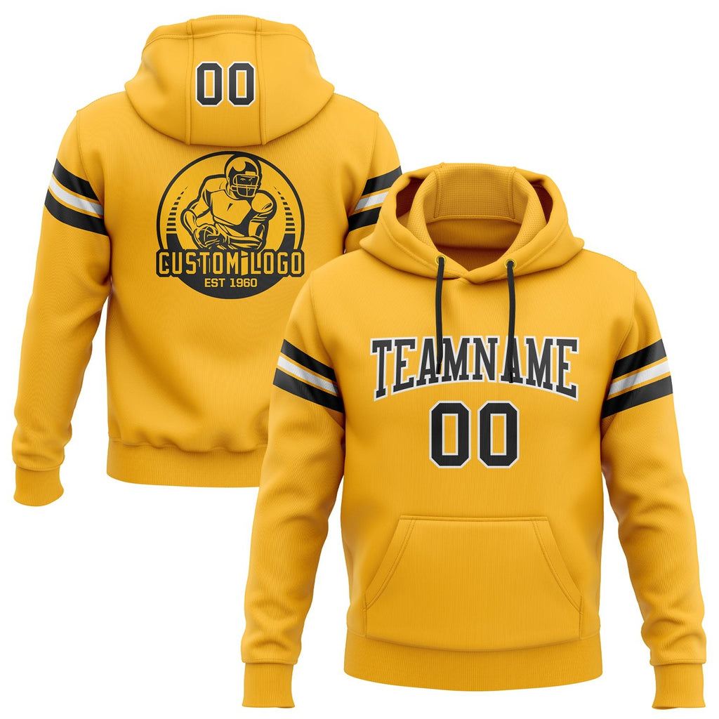 Custom Stitched Gold Black-White Football Pullover Sweatshirt Hoodie photo 1