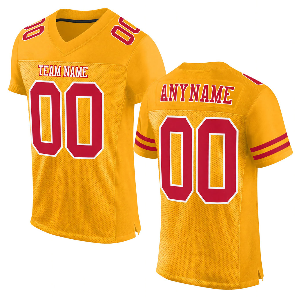 Custom Gold Red-White Mesh Authentic Football Jersey