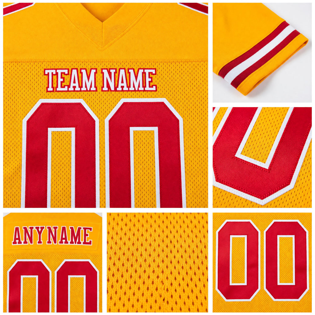 Custom Gold Red-White Mesh Authentic Football Jersey detail