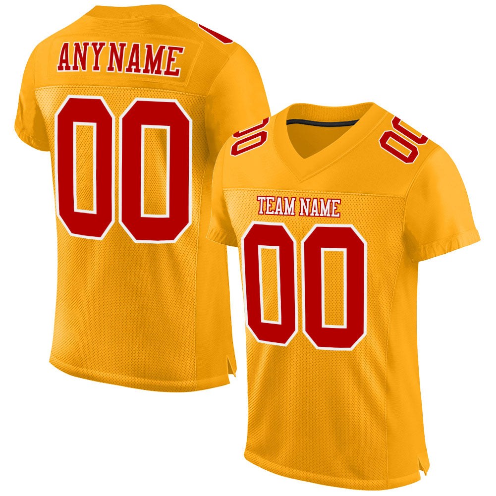 Custom Gold Red-White Mesh Authentic Football Jersey photo 1