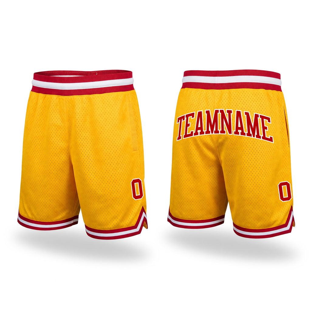 Custom Gold Red-White Authentic Throwback Basketball Shorts