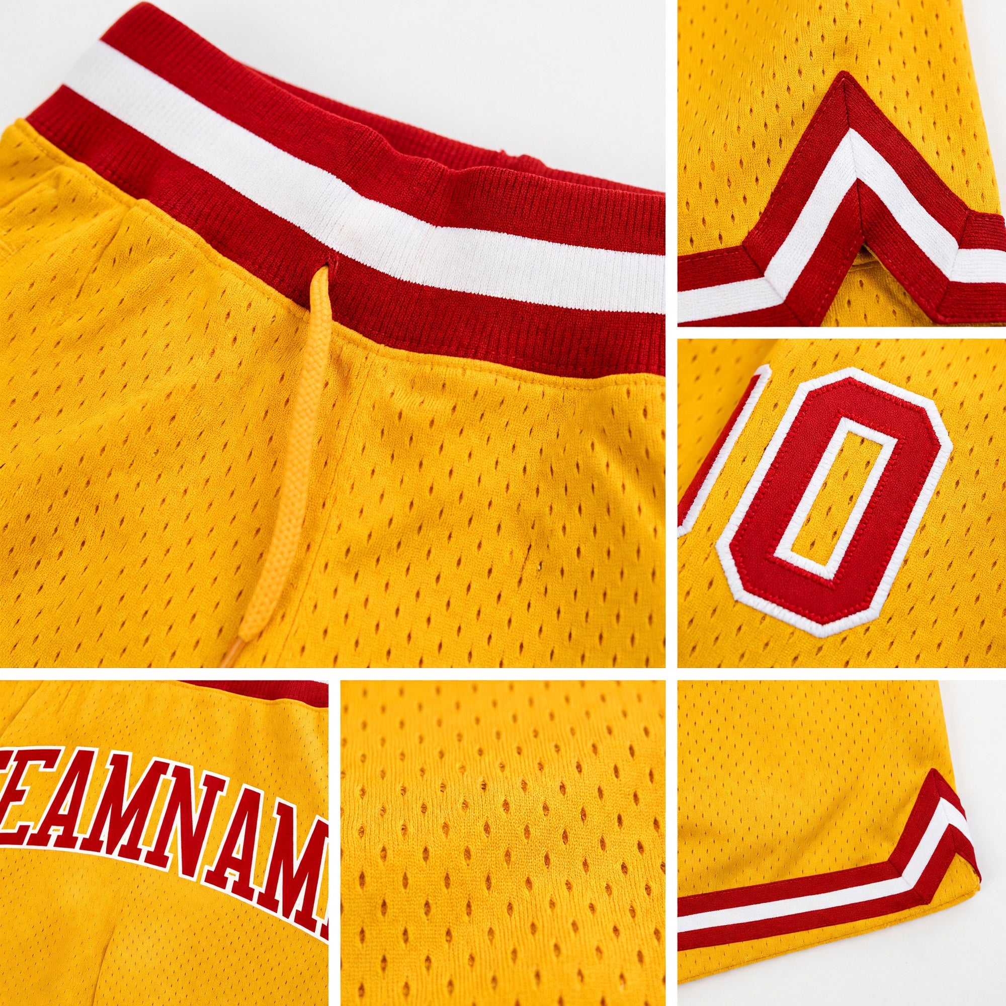 Custom Gold Red-White Authentic Throwback Basketball Shorts detail