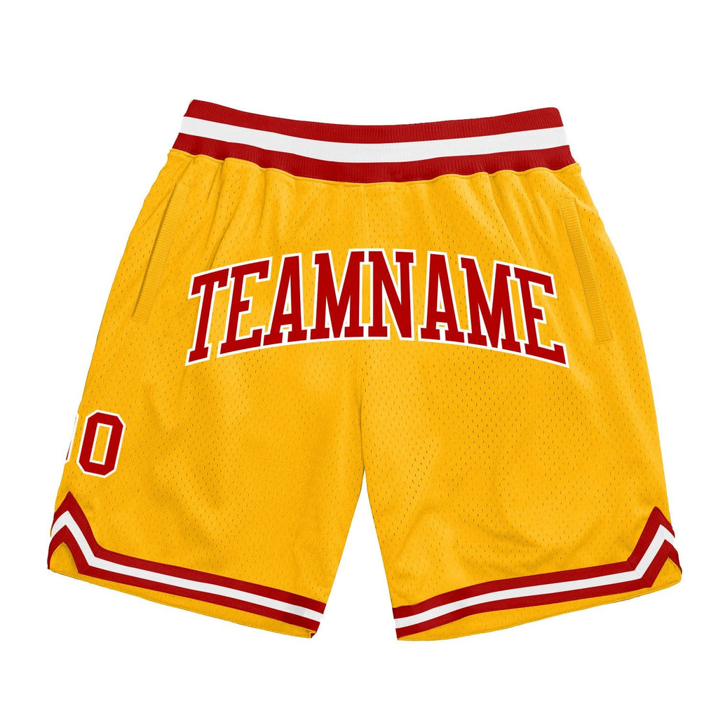 Custom Gold Red-White Authentic Throwback Basketball Shorts photo 1