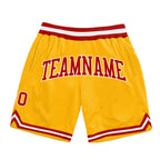 Custom Gold Red-White Authentic Throwback Basketball Shorts photo 1
