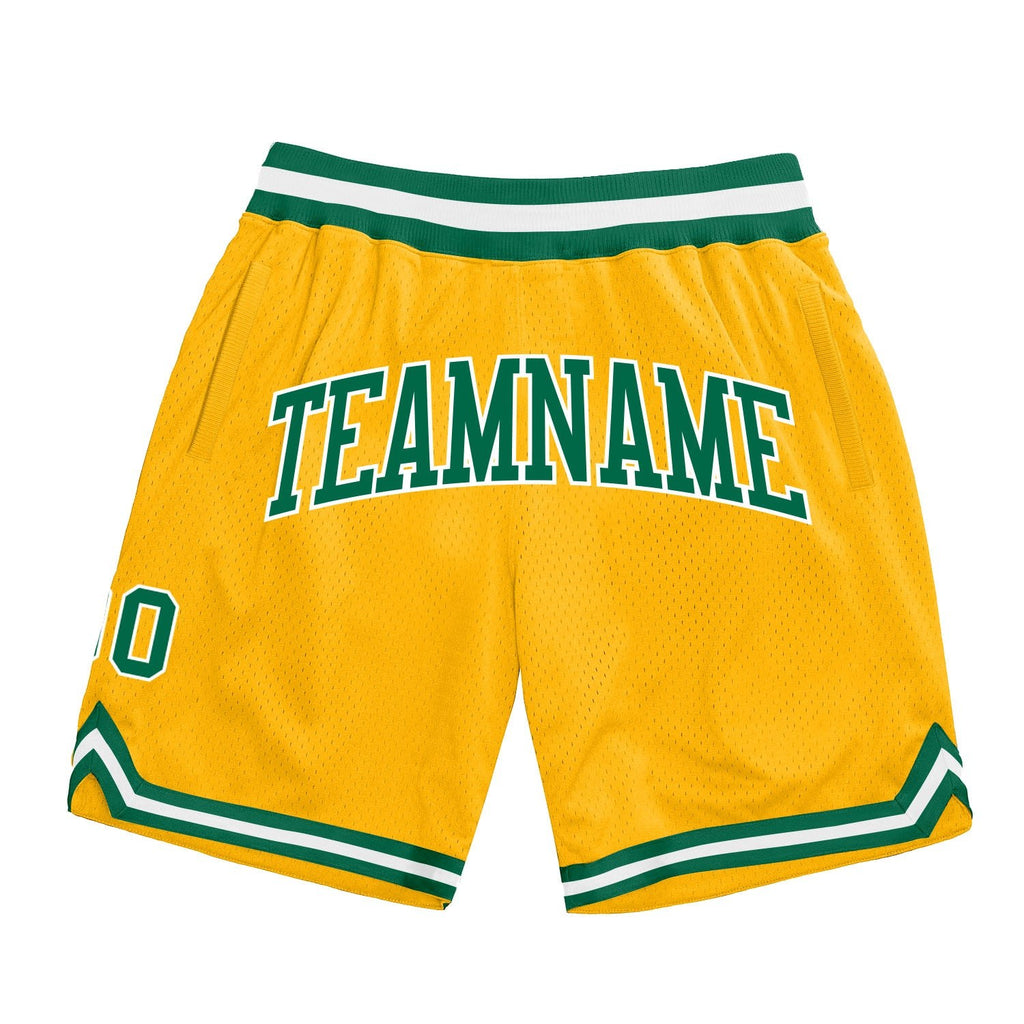 Custom Gold Kelly Green-White Authentic Throwback Basketball Shorts photo 1
