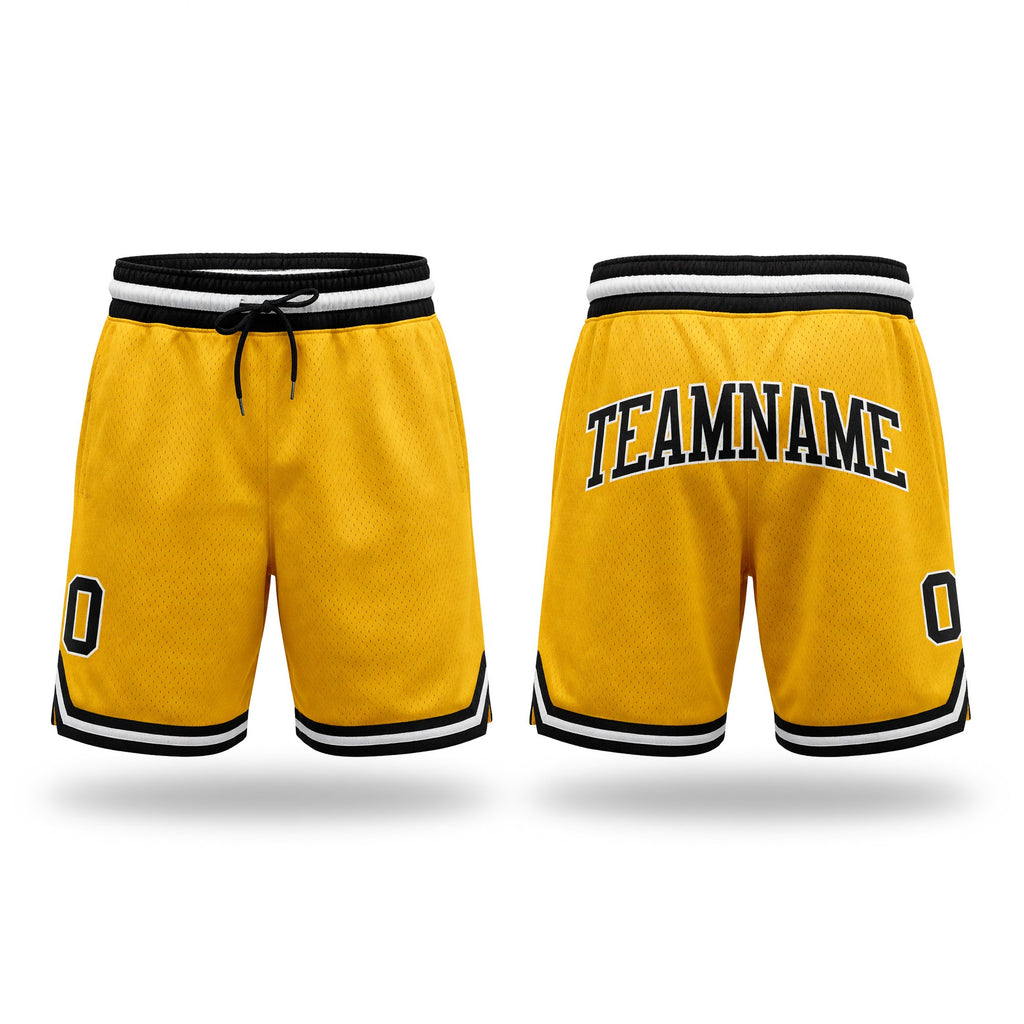 Custom Gold Black-White Authentic Throwback Basketball Shorts