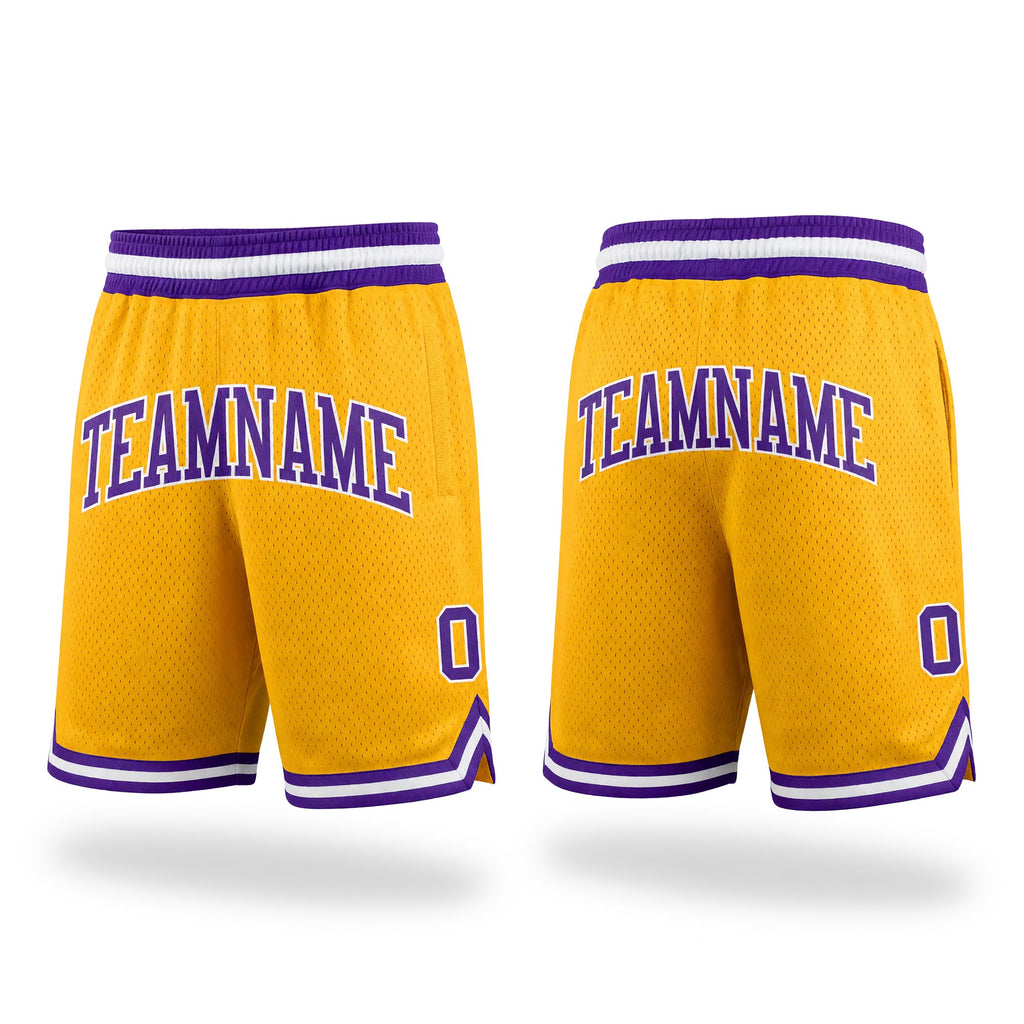 Custom Gold Purple-White Authentic Throwback Basketball Shorts