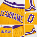 Custom Gold Purple-White Authentic Throwback Basketball Shorts detail