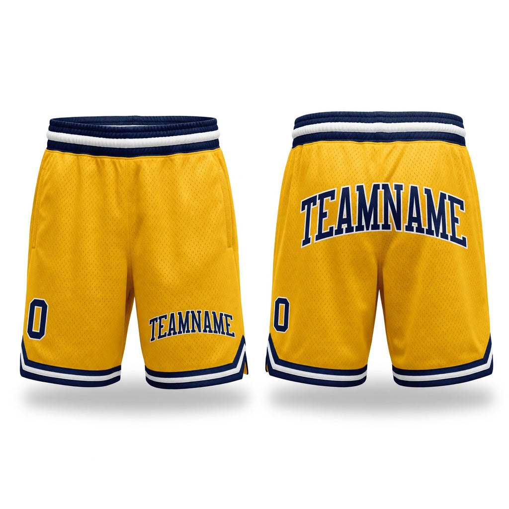 Custom Gold Navy-White Authentic Throwback Basketball Shorts