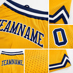 Custom Gold Navy-White Authentic Throwback Basketball Shorts detail