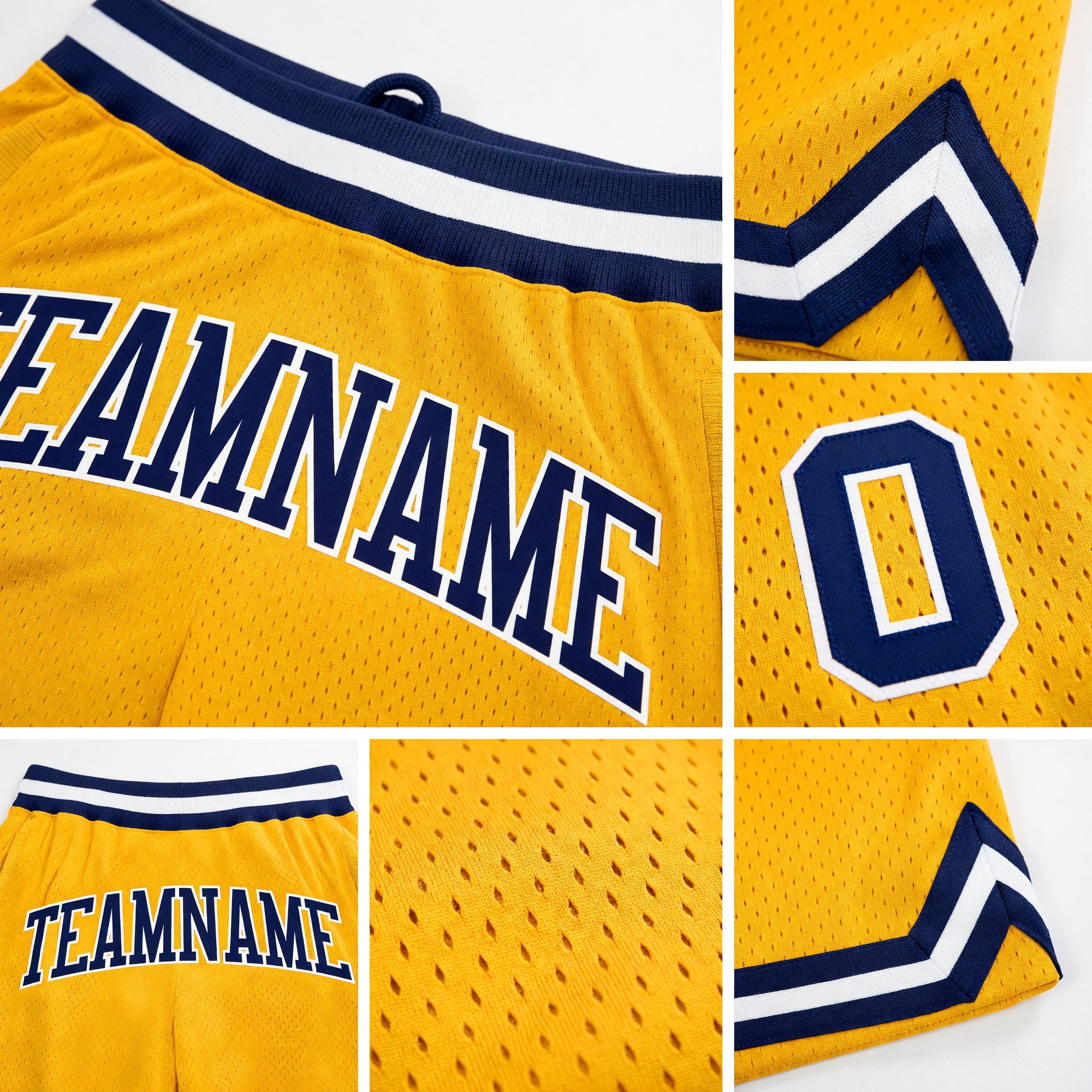 Custom Gold Navy-White Authentic Throwback Basketball Shorts detail