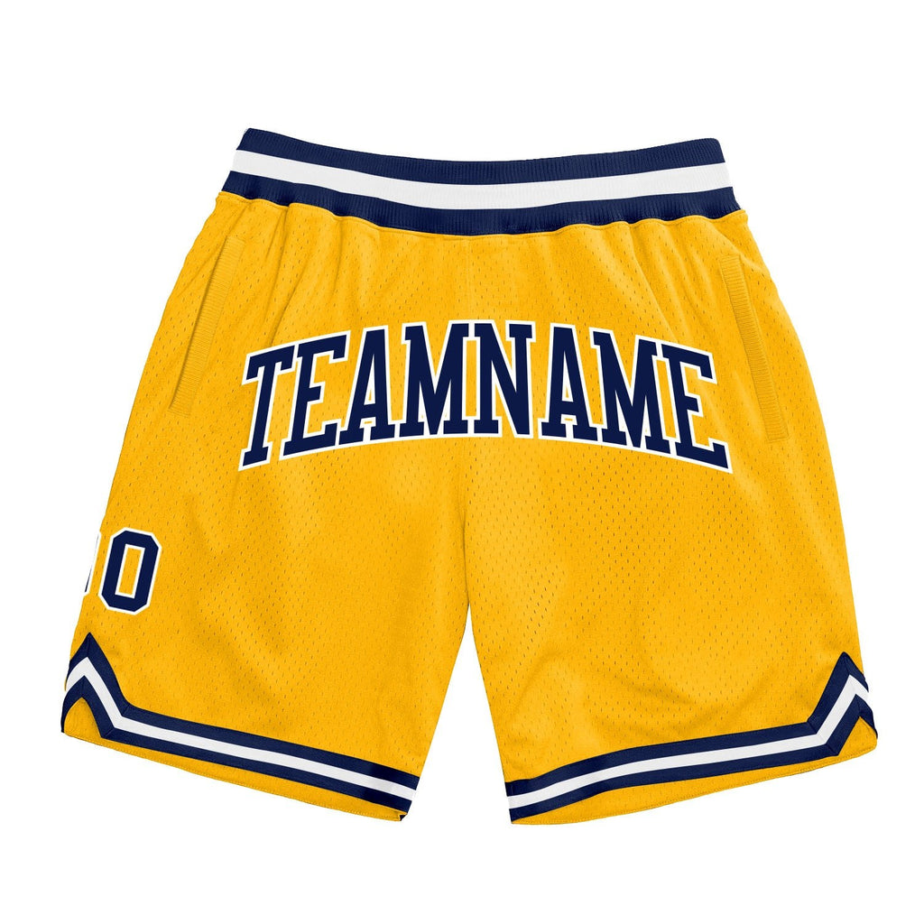Custom Gold Navy-White Authentic Throwback Basketball Shorts photo 1