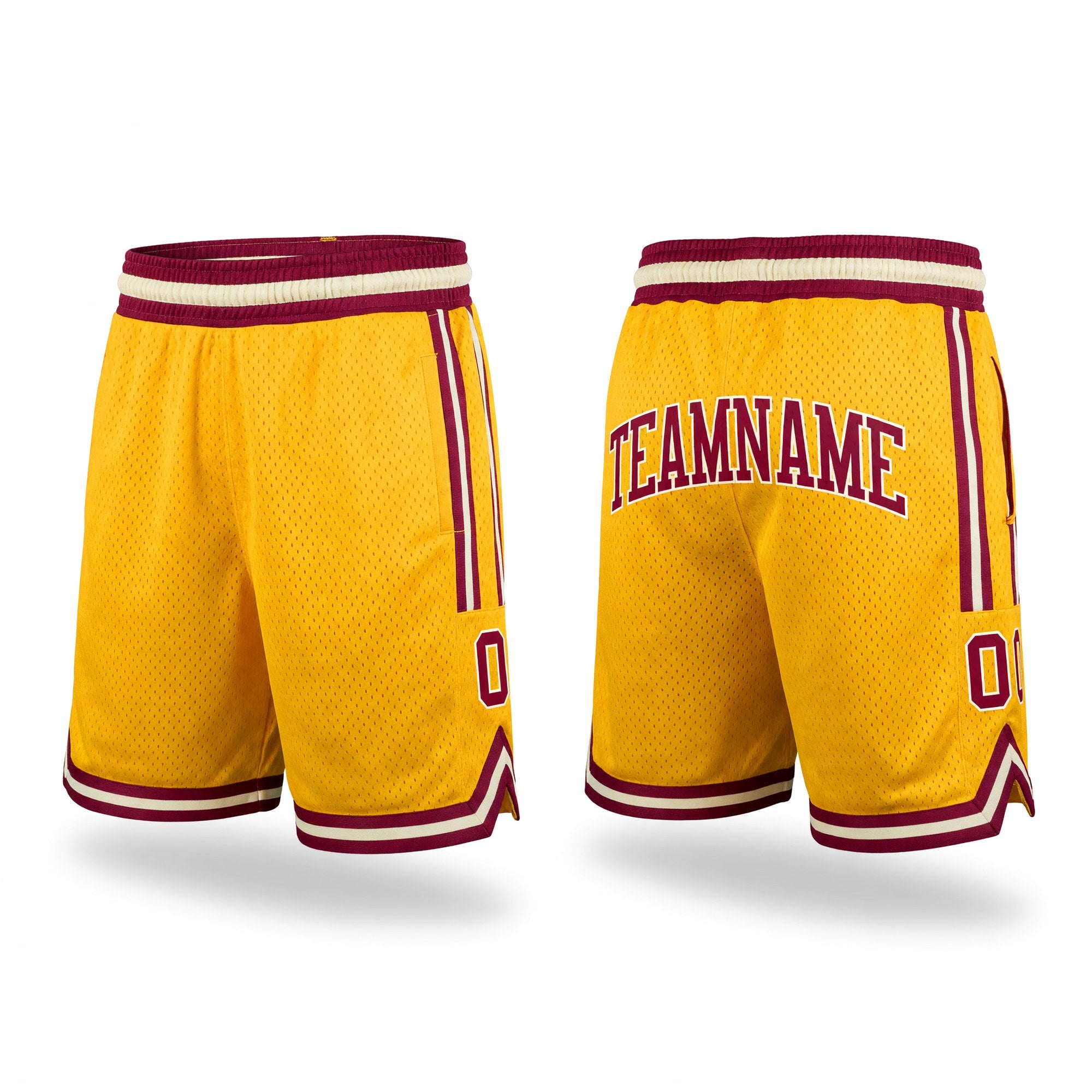 Custom Gold Maroon-Cream Authentic Throwback Basketball Shorts