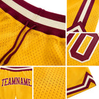 Custom Gold Maroon-Cream Authentic Throwback Basketball Shorts detail