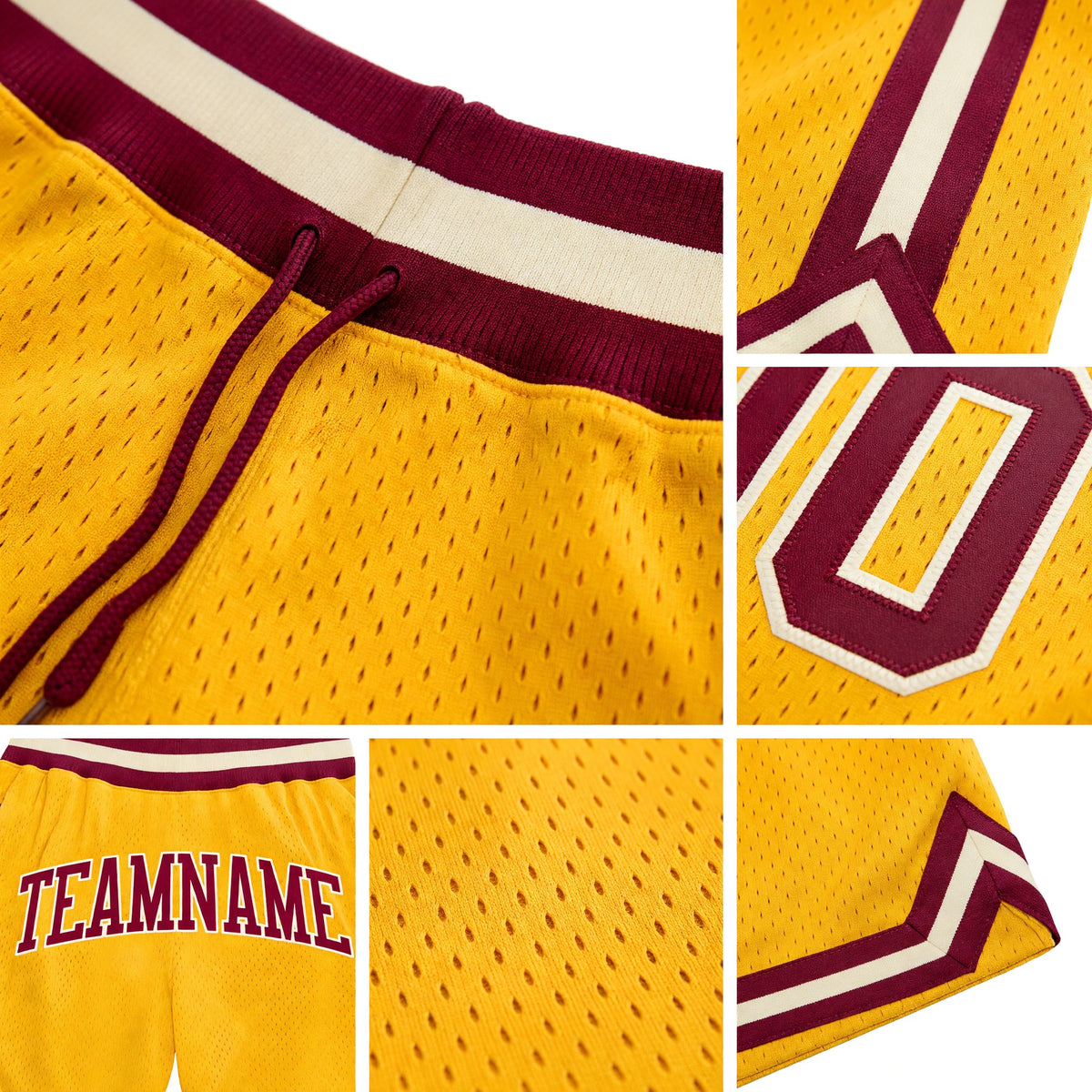 Custom Gold Maroon-Cream Authentic Throwback Basketball Shorts detail