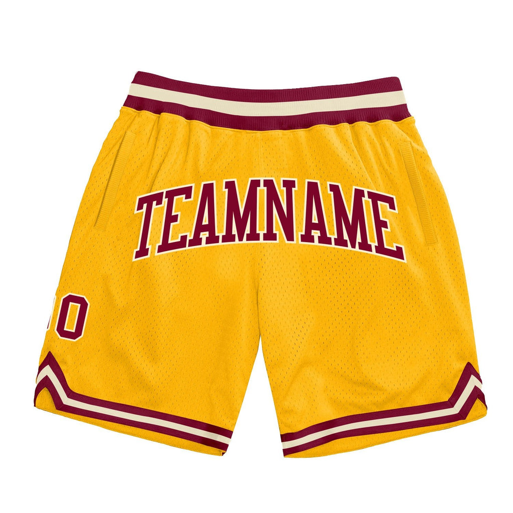 Custom Gold Maroon-Cream Authentic Throwback Basketball Shorts photo 1