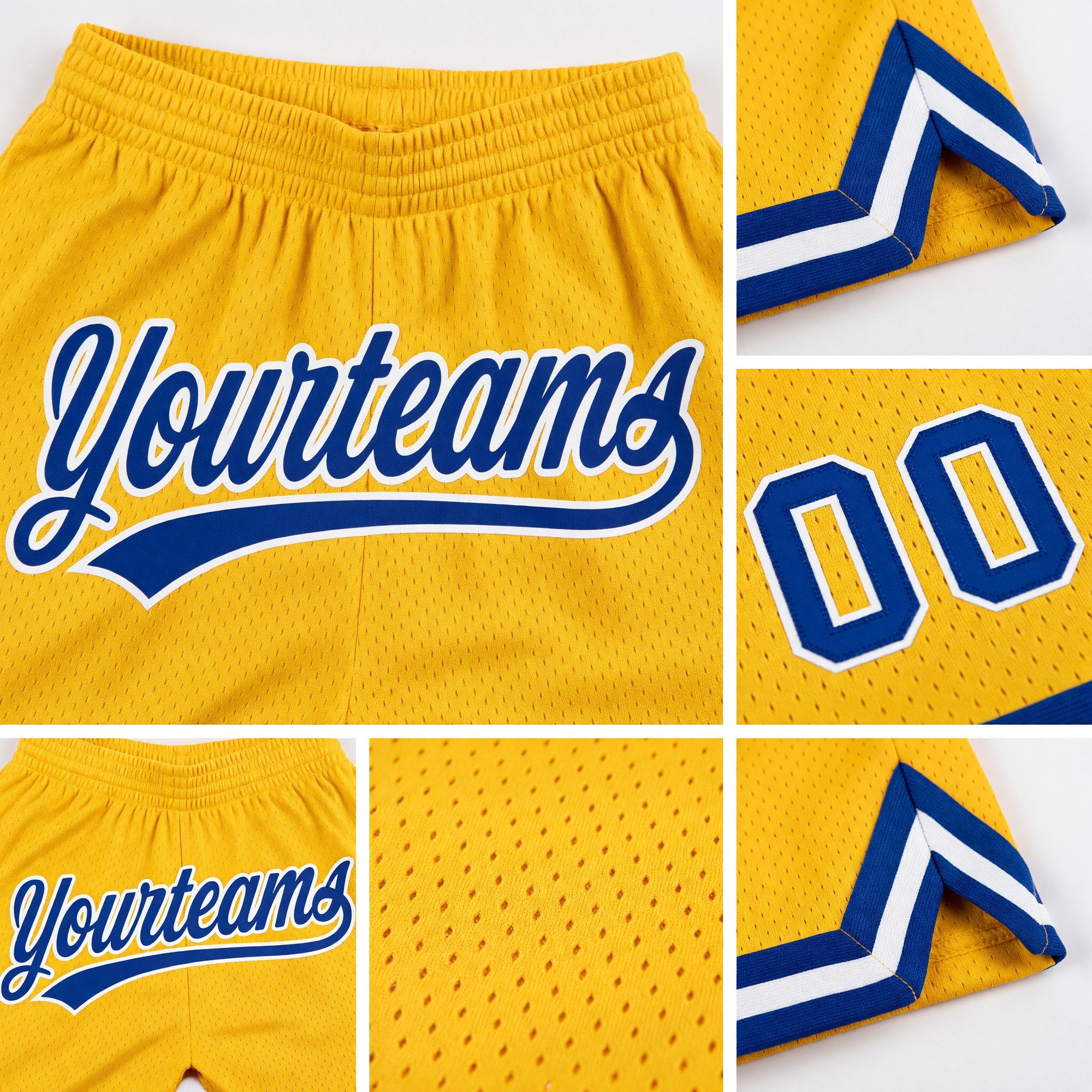 Custom Gold Royal-White Authentic Throwback Basketball Shorts detail