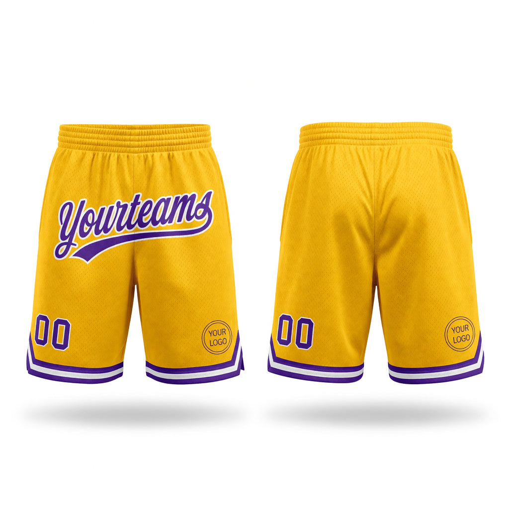 Custom Gold Purple-White Authentic Throwback Basketball Shorts