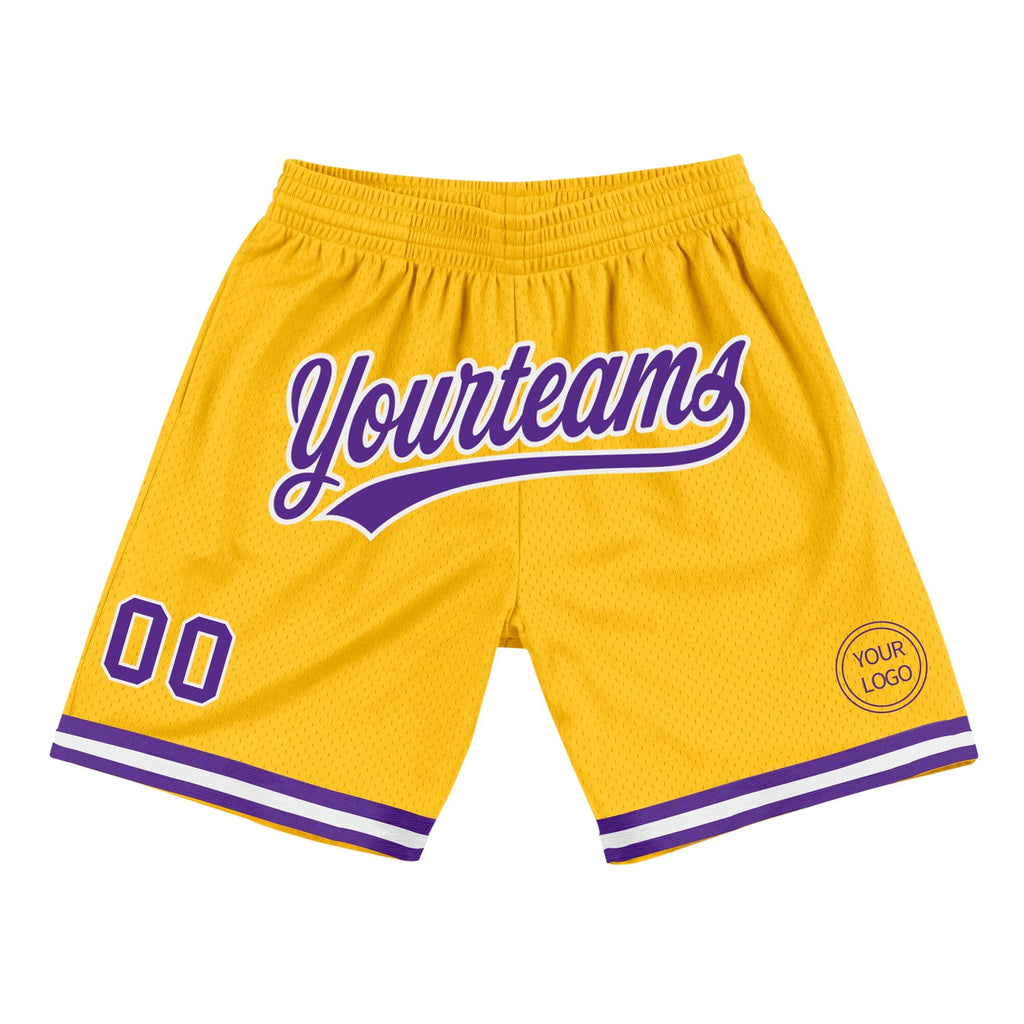 Custom Gold Purple-White Authentic Throwback Basketball Shorts photo 1