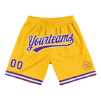 Custom Gold Purple-White Authentic Throwback Basketball Shorts photo 1