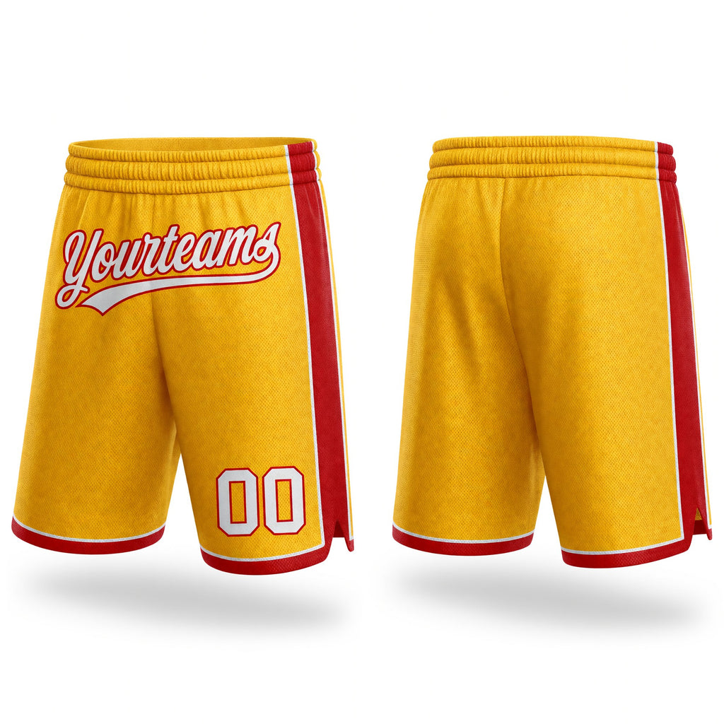 Custom Gold White-Red Authentic Basketball Shorts