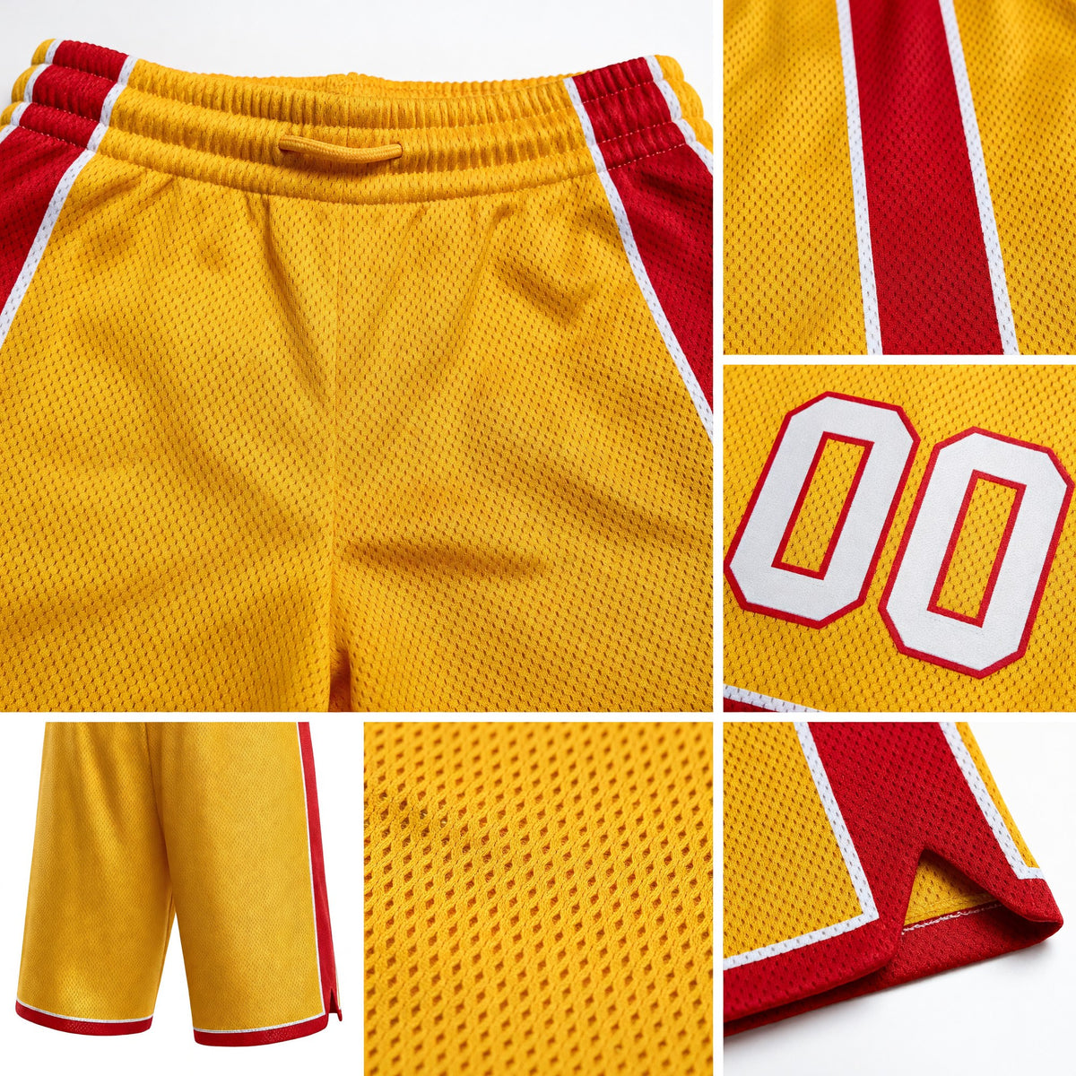 Custom Gold White-Red Authentic Basketball Shorts detail