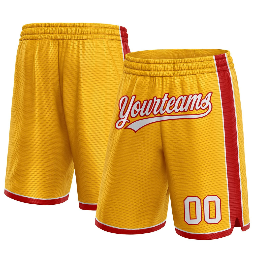 Custom Gold White-Red Authentic Basketball Shorts photo 1