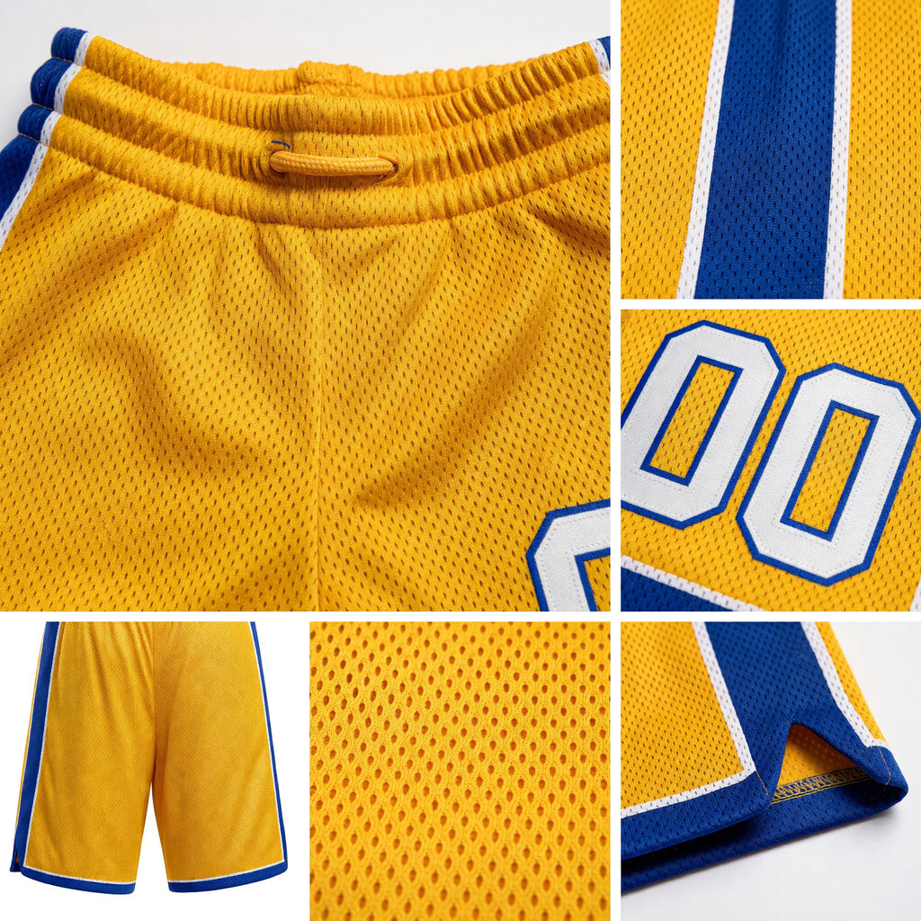 Custom Gold White-Royal Authentic Basketball Shorts detail