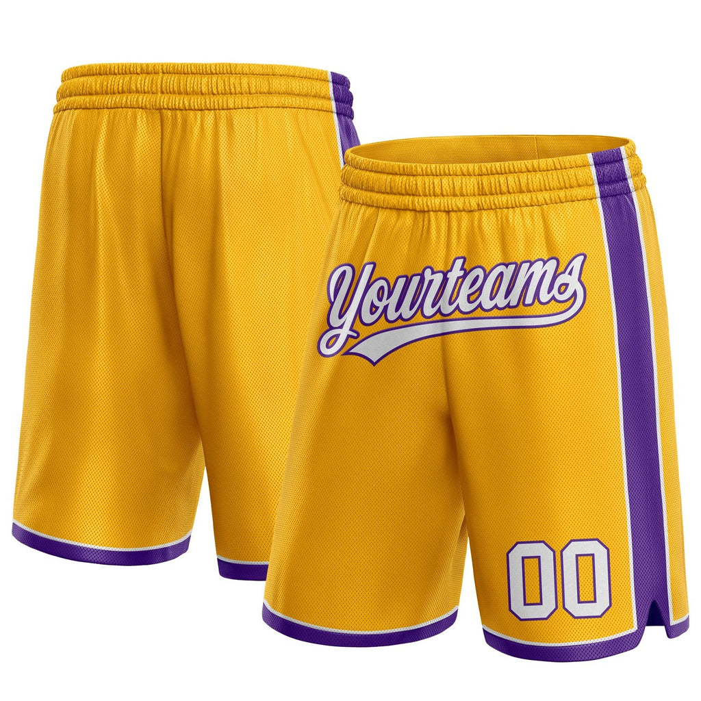 Custom Gold White-Purple Authentic Basketball Shorts photo 1