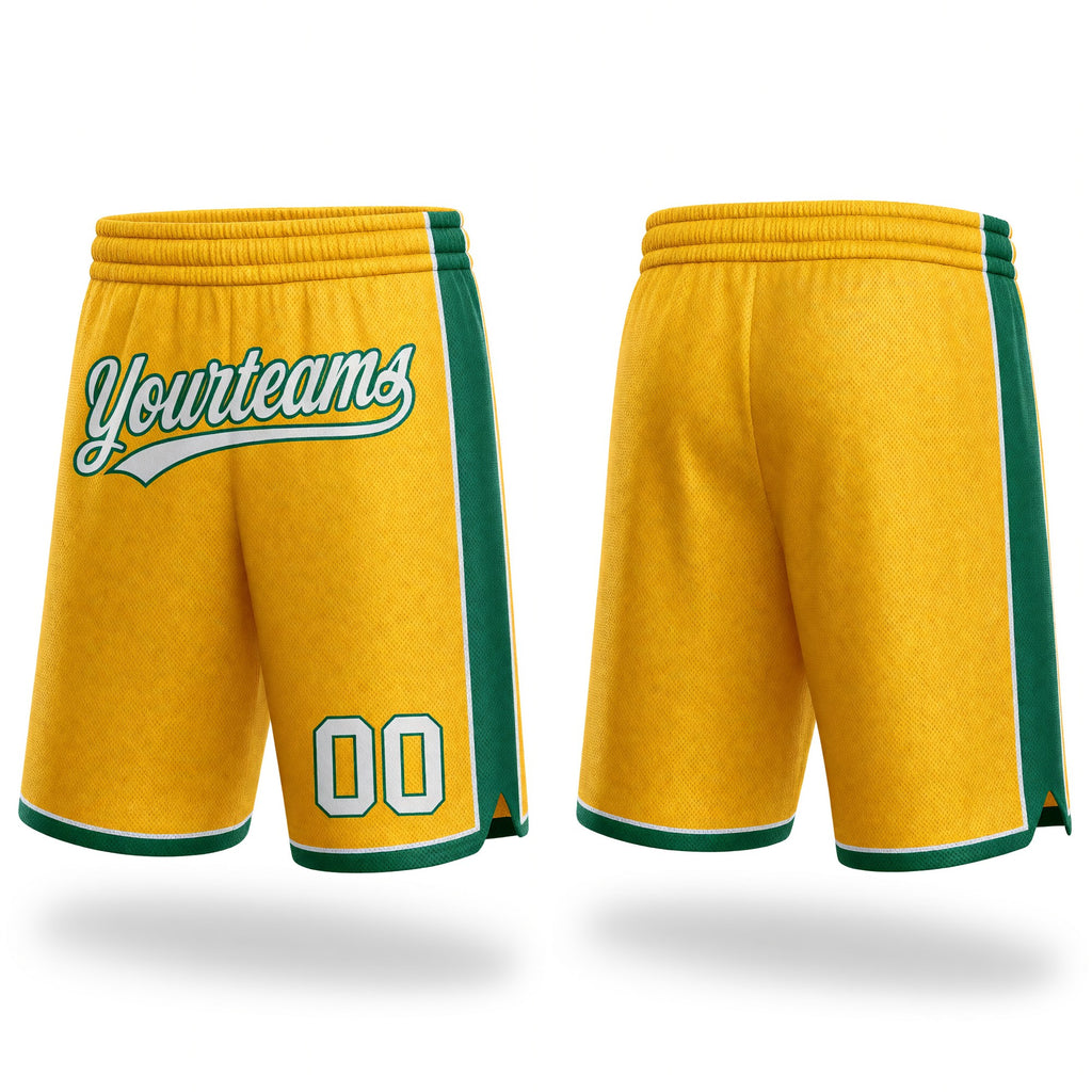 Custom Gold White-Kelly Green Authentic Basketball Shorts