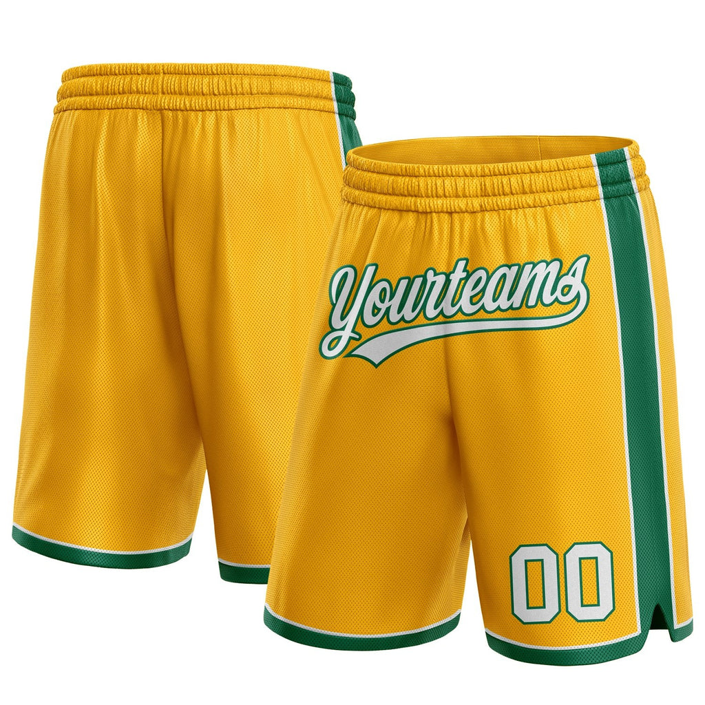 Custom Gold White-Kelly Green Authentic Basketball Shorts photo 1