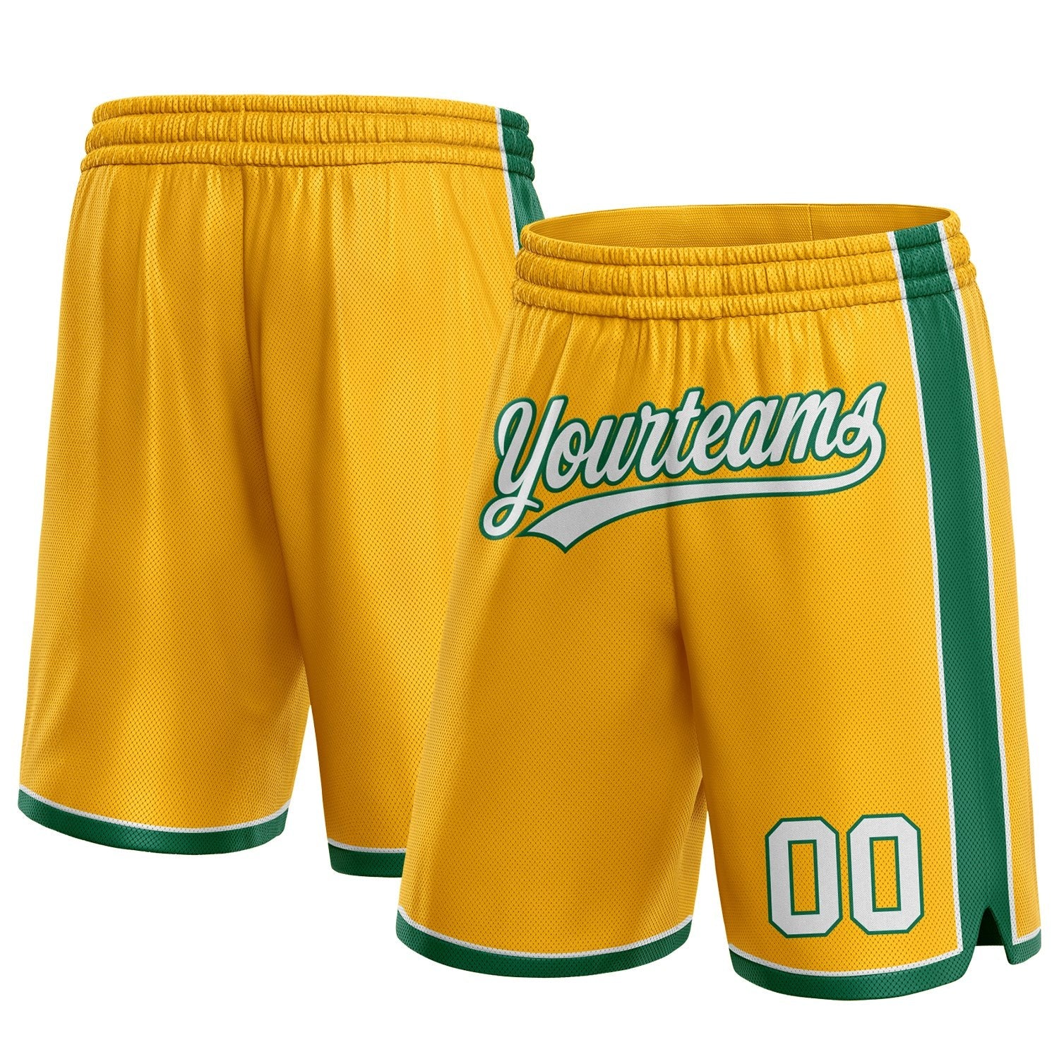 Custom Gold White-Kelly Green Authentic Basketball Shorts photo 1