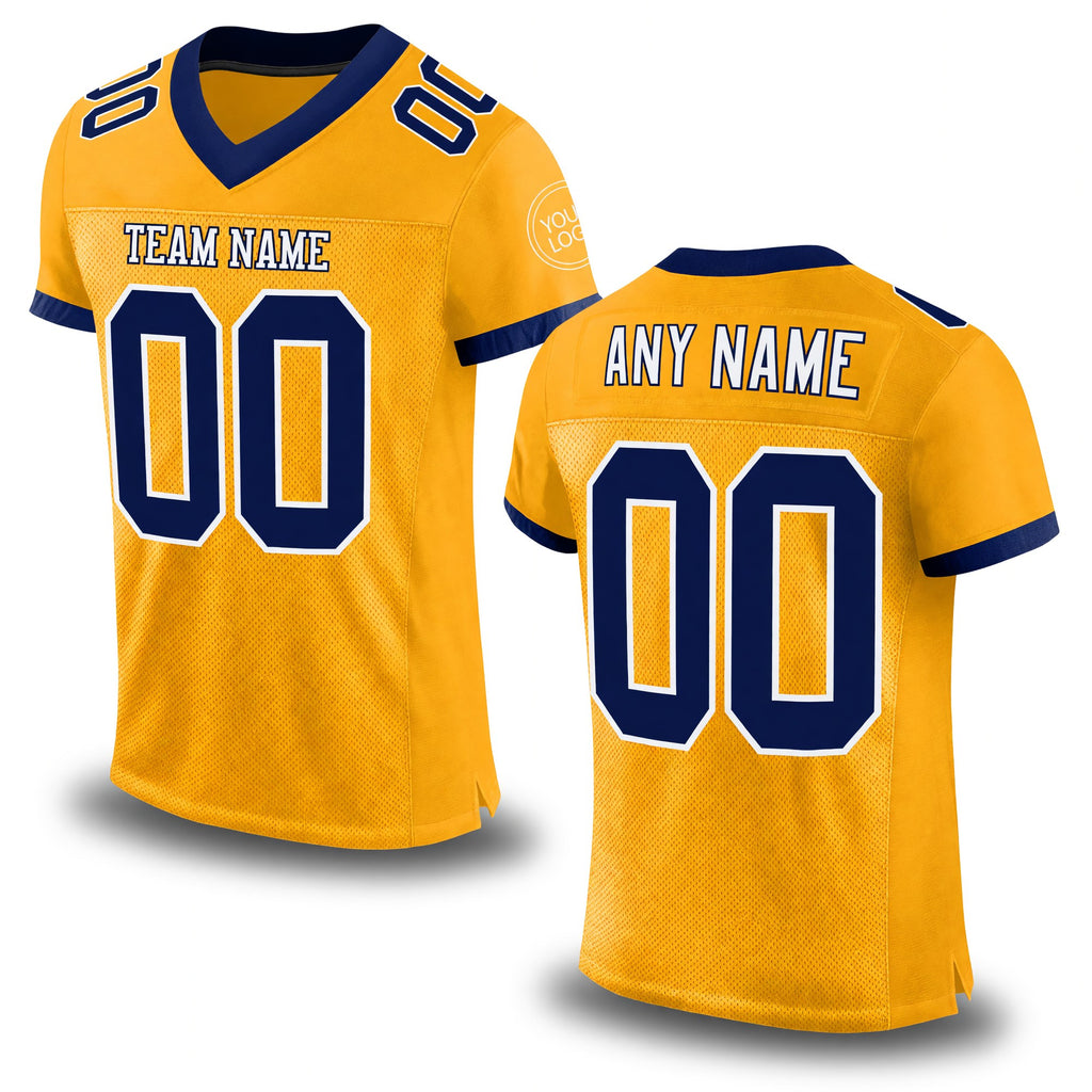 Custom Gold Navy-White Mesh Authentic Football Jersey