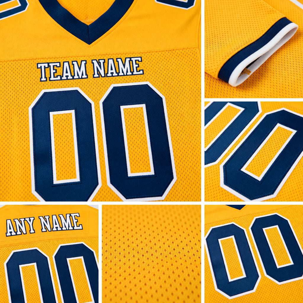 Custom Gold Navy-White Mesh Authentic Football Jersey detail